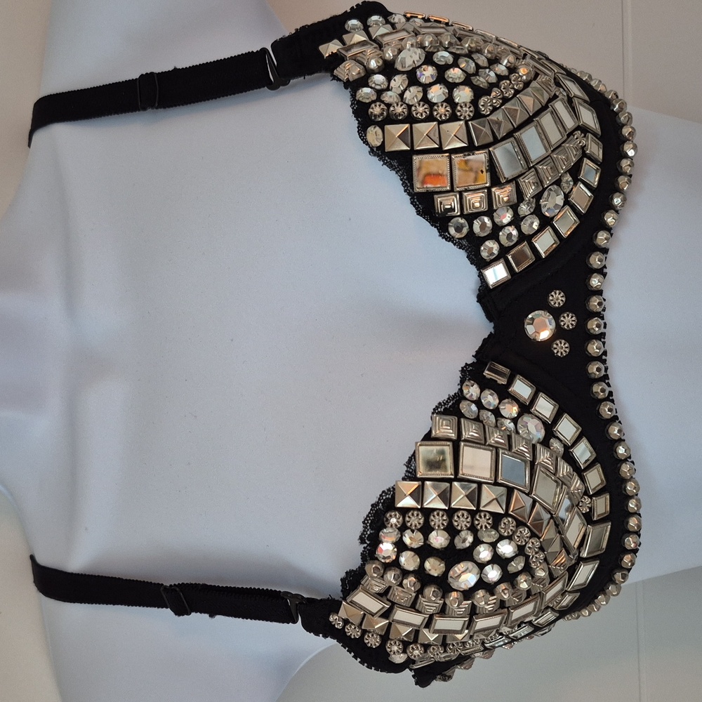 Metal Studded Handmade Vintage Heavy Quality Bra Panties Biker BDSM OOAK Goth - Picture 13 of 14